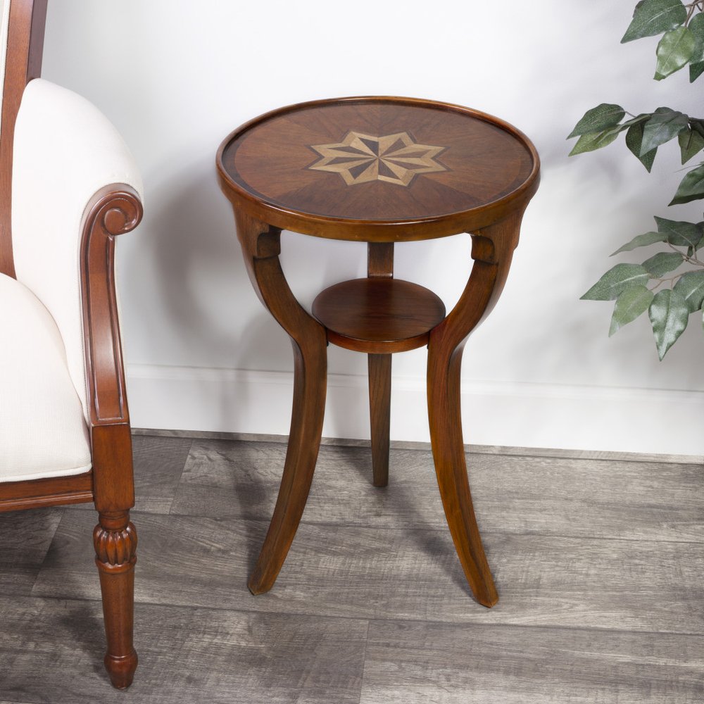 24" Brown And Olive Ash Manufactured Wood Round End Table With Shelf HomeRoots