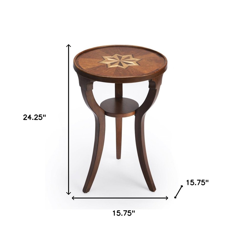 24" Brown And Olive Ash Manufactured Wood Round End Table With Shelf HomeRoots