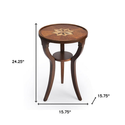 24" Brown And Olive Ash Manufactured Wood Round End Table With Shelf HomeRoots