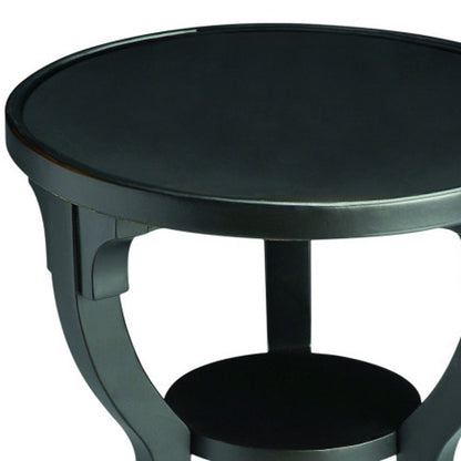 24" Black Manufactured Wood Round End Table With Shelf HomeRoots