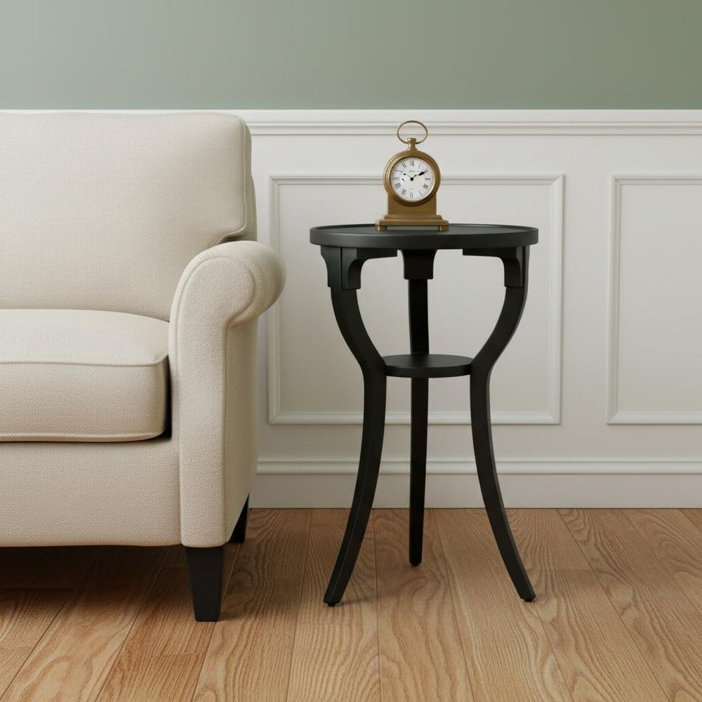 24" Black Manufactured Wood Round End Table With Shelf HomeRoots