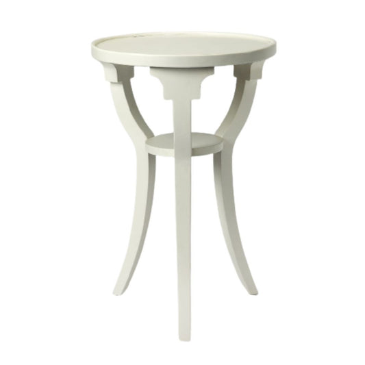 24" White Wood And Solid Wood Round End Table With Shelf