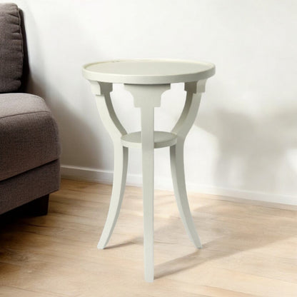 24" White Wood And Solid Wood Round End Table With Shelf