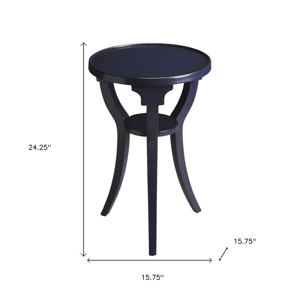 24" Blue Wood And Solid Wood Round End Table With Shelf HomeRoots