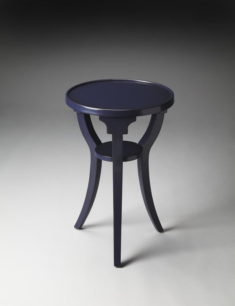 24" Blue Wood And Solid Wood Round End Table With Shelf HomeRoots