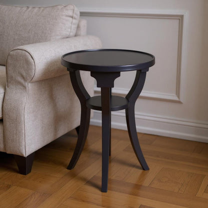 24" Blue Wood And Solid Wood Round End Table With Shelf HomeRoots