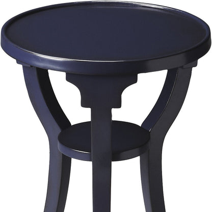 24" Blue Wood And Solid Wood Round End Table With Shelf HomeRoots