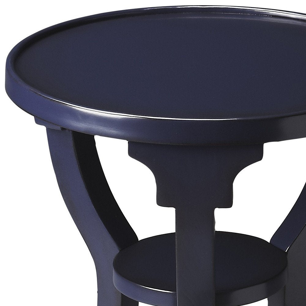 24" Blue Wood And Solid Wood Round End Table With Shelf HomeRoots