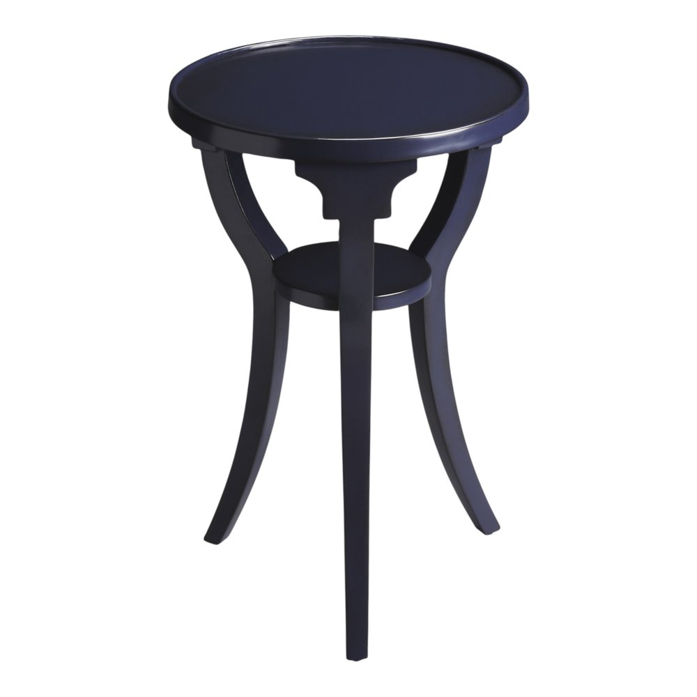 24" Blue Wood And Solid Wood Round End Table With Shelf HomeRoots