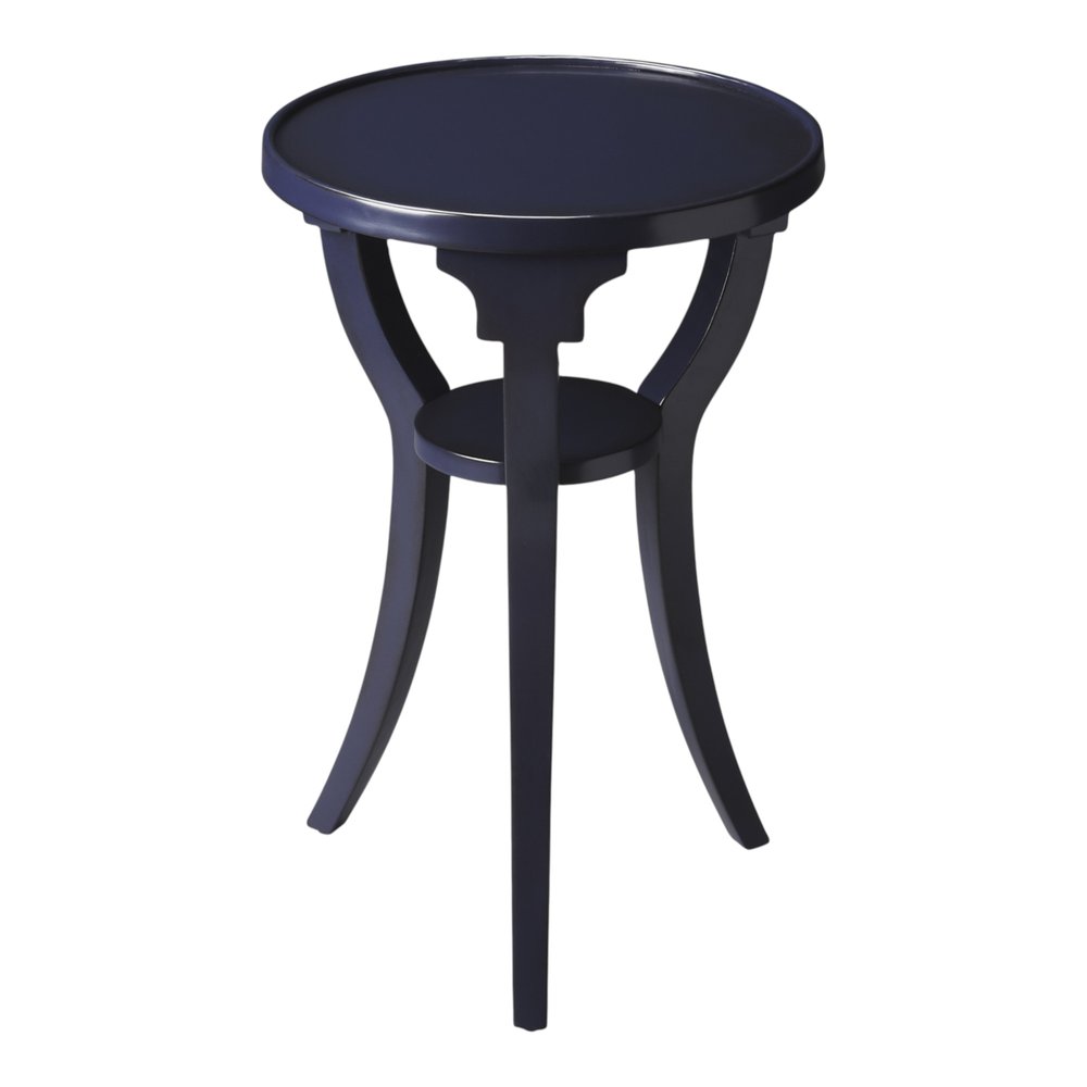 24" Blue Wood And Solid Wood Round End Table With Shelf HomeRoots