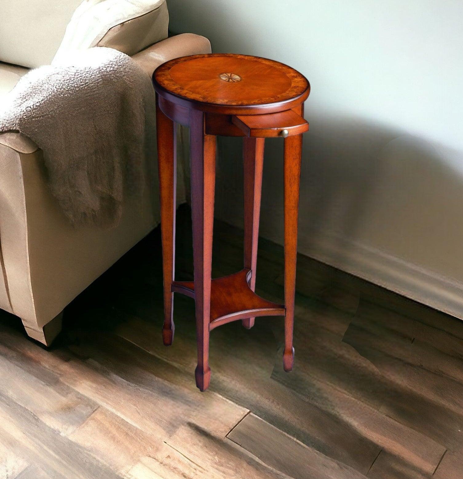 26" Medium Brown And Olive Ash Manufactured Wood Oval End Table With Shelf - FurniFindUSA