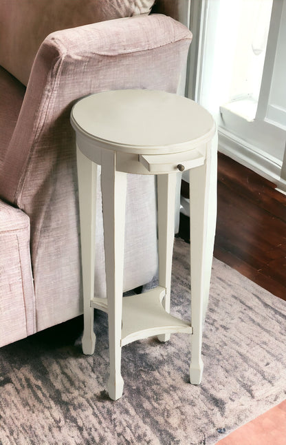 26" White Oval End Table With Shelf