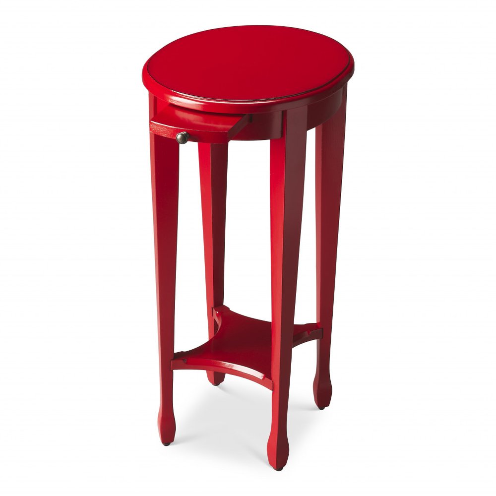 26" Red Manufactured Wood Oval End Table With Shelf HomeRoots