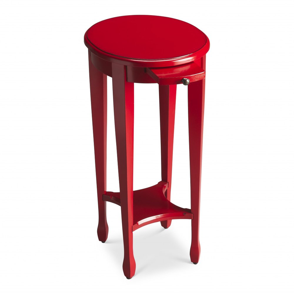 26" Red Manufactured Wood Oval End Table With Shelf HomeRoots