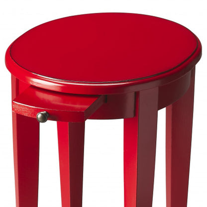 26" Red Manufactured Wood Oval End Table With Shelf