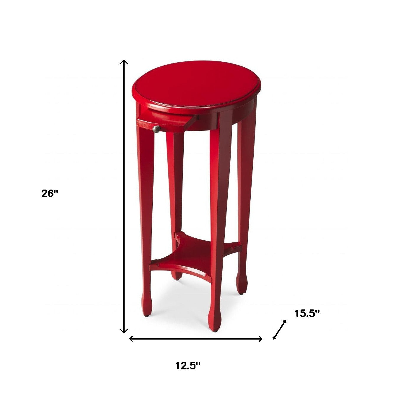 26" Red Manufactured Wood Oval End Table With Shelf