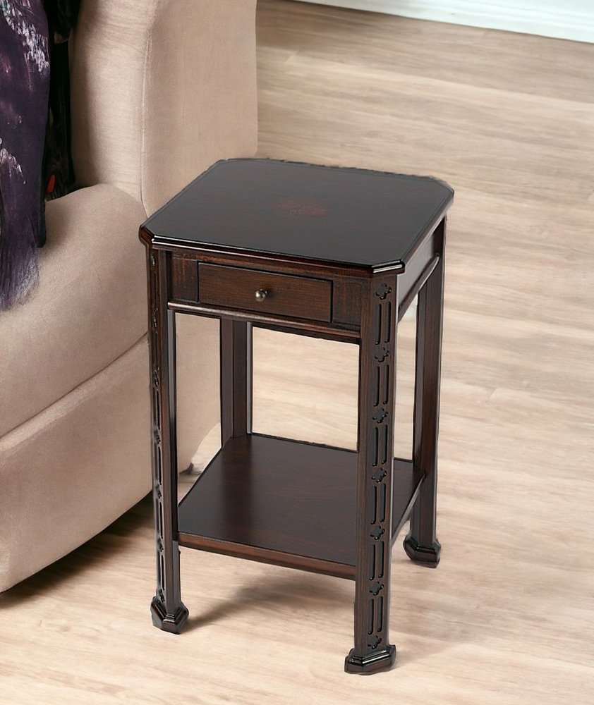 27" Dark Brown And Cherry Manufactured Wood Rectangular End Table With Drawer And Shelf HomeRoots