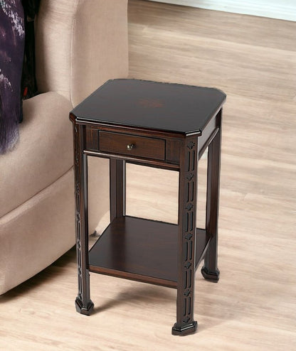 27" Dark Brown And Cherry Manufactured Wood Rectangular End Table With Drawer And Shelf HomeRoots