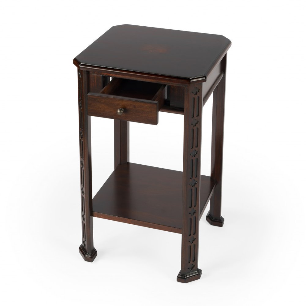 27" Dark Brown And Cherry Manufactured Wood Rectangular End Table With Drawer And Shelf HomeRoots