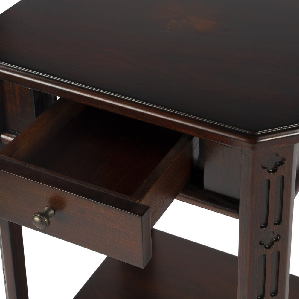 27" Dark Brown And Cherry Manufactured Wood Rectangular End Table With Drawer And Shelf HomeRoots