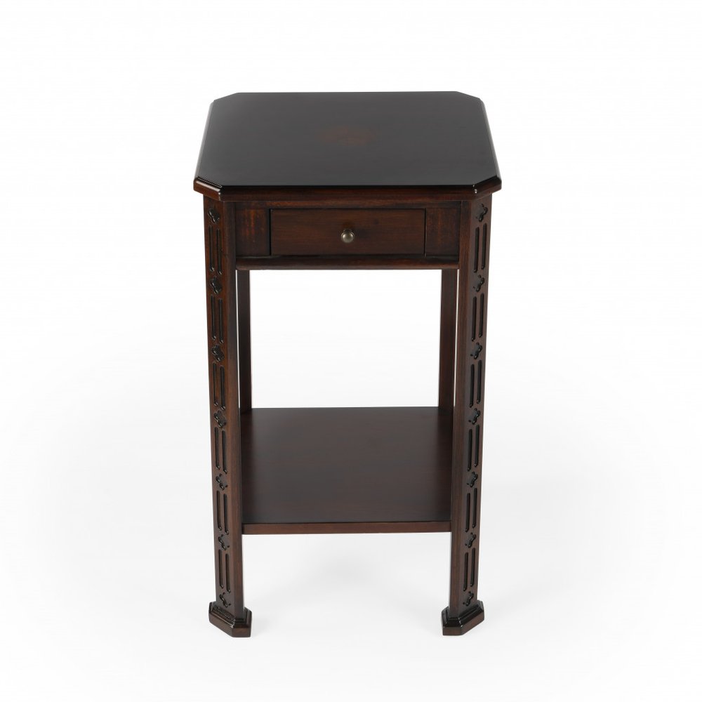 27" Dark Brown And Cherry Manufactured Wood Rectangular End Table With Drawer And Shelf HomeRoots