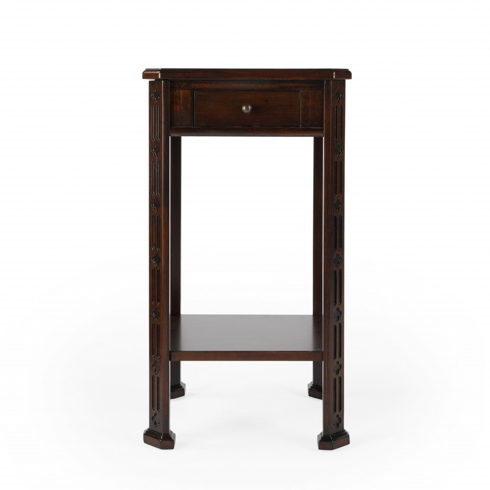 27" Dark Brown And Cherry Manufactured Wood Rectangular End Table With Drawer And Shelf HomeRoots