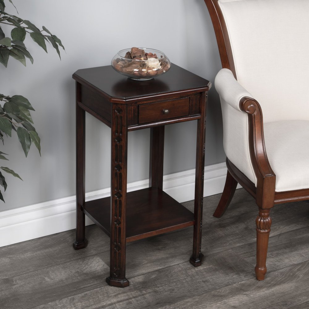 27" Dark Brown And Cherry Manufactured Wood Rectangular End Table With Drawer And Shelf HomeRoots