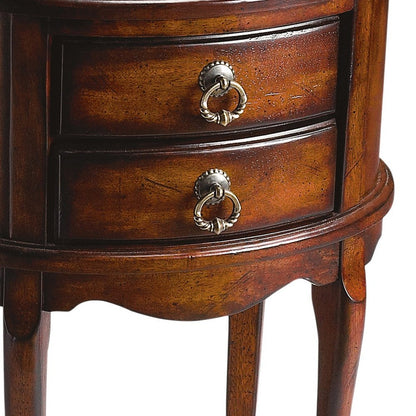26" Dark Brown And Cherry Manufactured Wood Oval End Table With Two Drawers HomeRoots