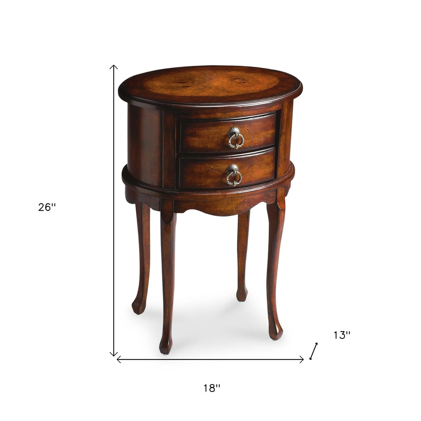 26" Dark Brown And Cherry Manufactured Wood Oval End Table With Two Drawers - FurniFindUSA