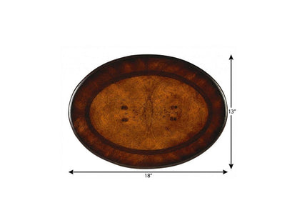 26" Dark Brown And Cherry Manufactured Wood Oval End Table With Two Drawers HomeRoots