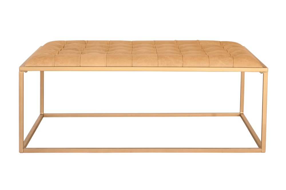48" Gold And Brown Leather Rectangular Coffee Table — view 1