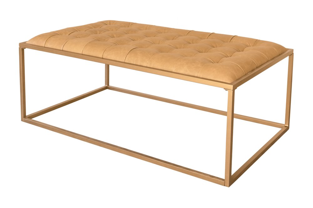 48" Gold And Brown Leather Rectangular Coffee Table — view 2