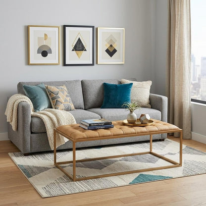 48" Gold And Brown Leather Rectangular Coffee Table HomeRoots