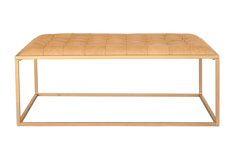 48" Gold And Brown Leather Rectangular Coffee Table — view 3