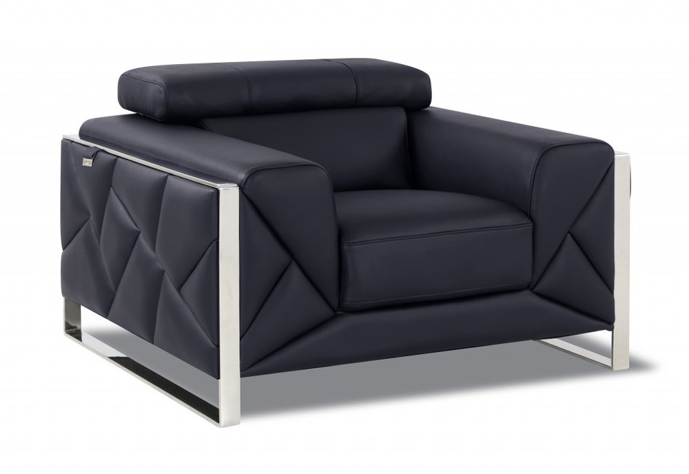 48" Black And Silver Italian Leather Club Chair HomeRoots