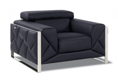 48" Black And Silver Italian Leather Club Chair HomeRoots