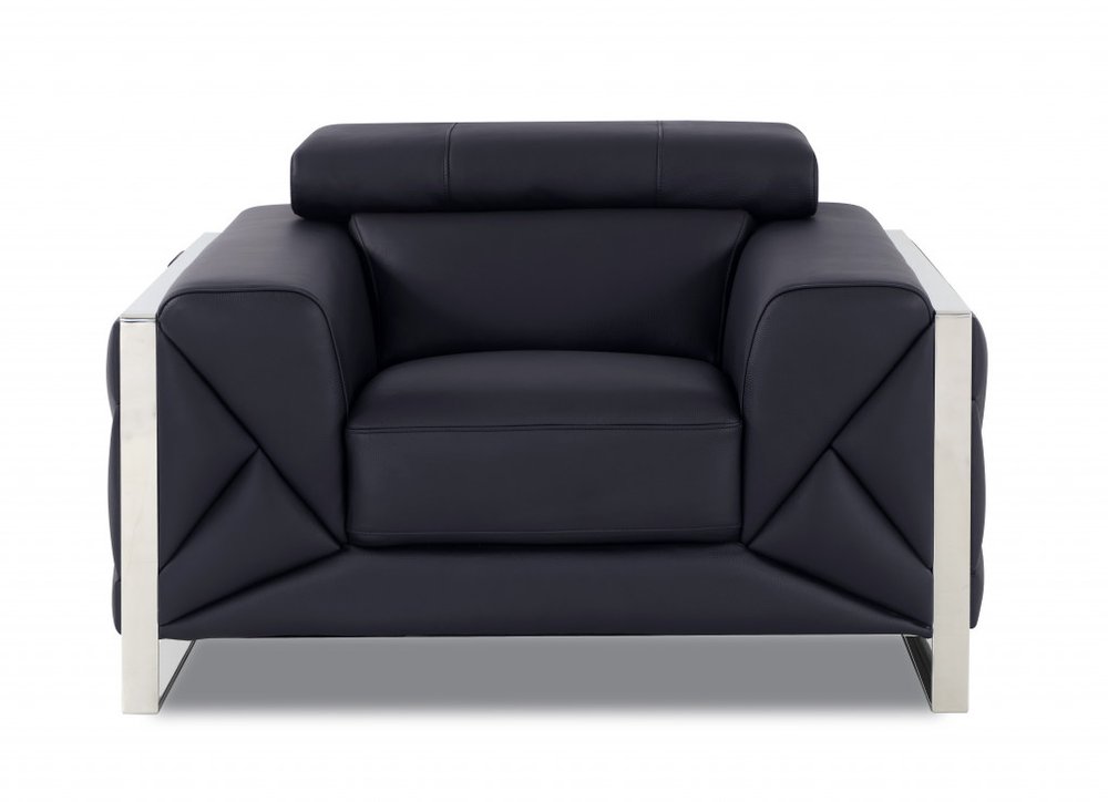 48" Black And Silver Italian Leather Club Chair HomeRoots