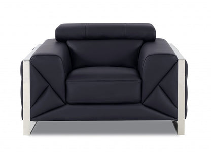 48" Black And Silver Italian Leather Club Chair HomeRoots