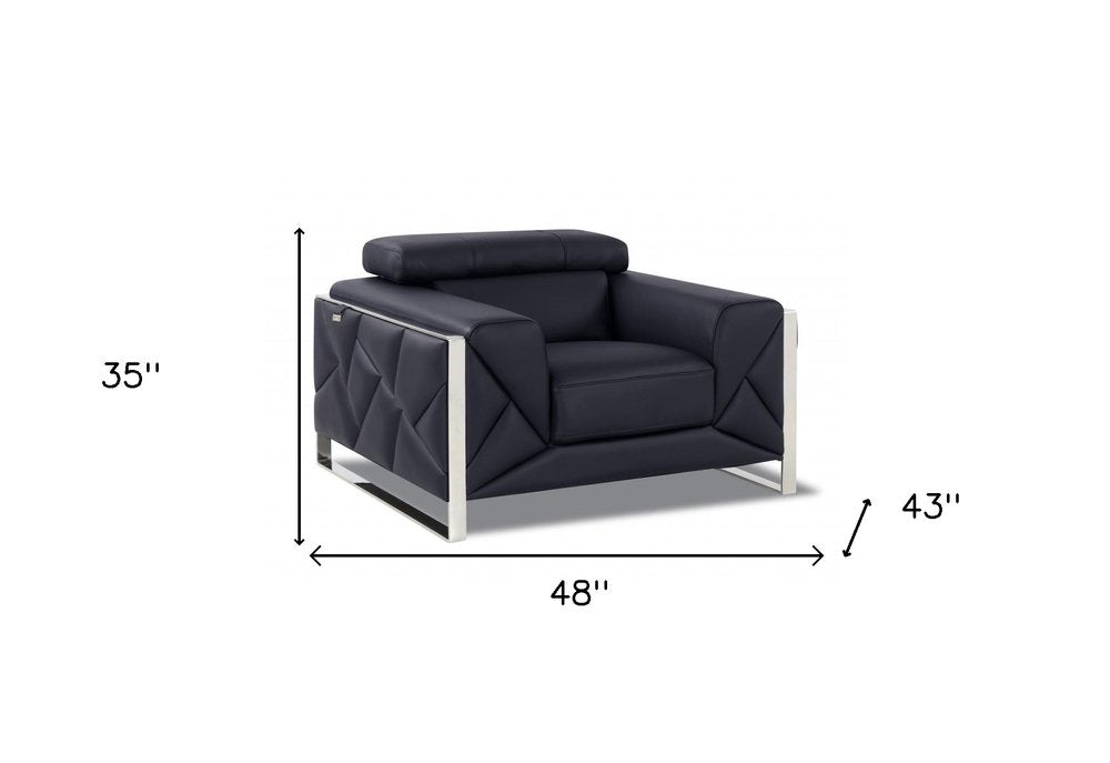 48" Black And Silver Italian Leather Club Chair HomeRoots