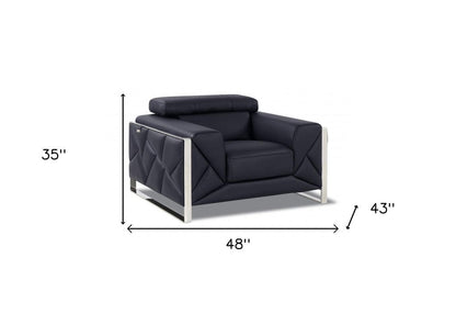 48" Black And Silver Italian Leather Club Chair HomeRoots