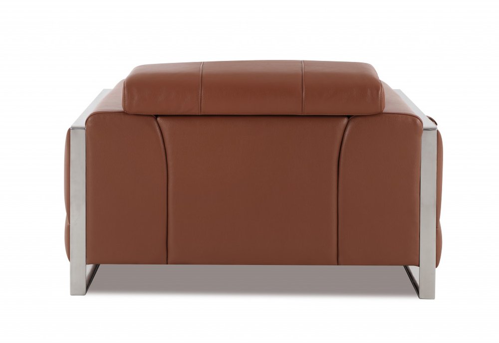 48" Camel And Silver Italian Leather Arm Chair HomeRoots