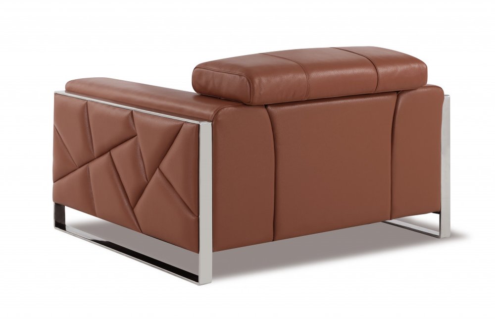 48" Camel And Silver Italian Leather Arm Chair HomeRoots