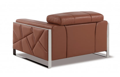 48" Camel And Silver Italian Leather Arm Chair HomeRoots