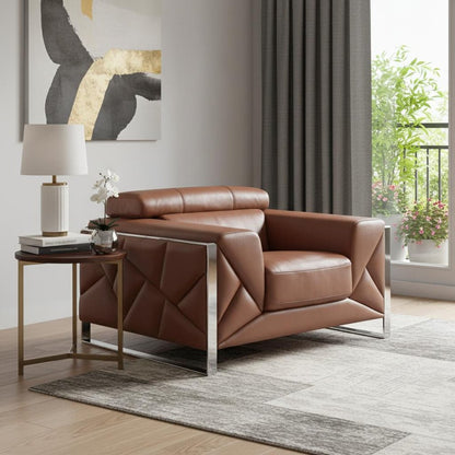 48" Camel And Silver Italian Leather Arm Chair HomeRoots