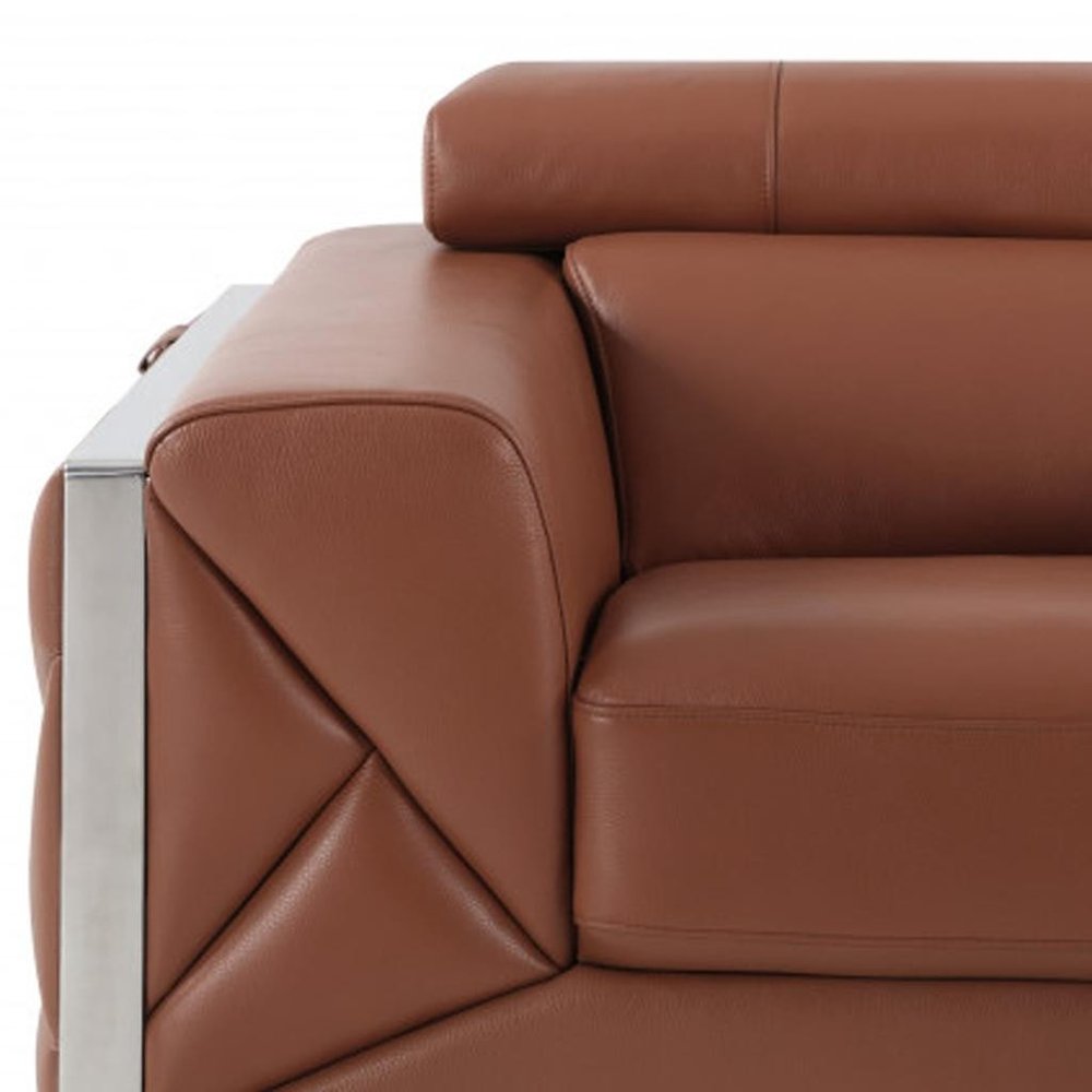 48" Camel And Silver Italian Leather Arm Chair HomeRoots
