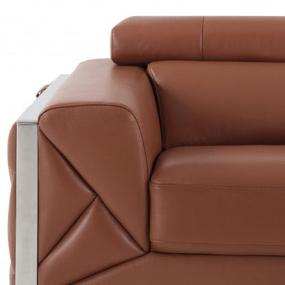 48" Camel And Silver Italian Leather Arm Chair HomeRoots