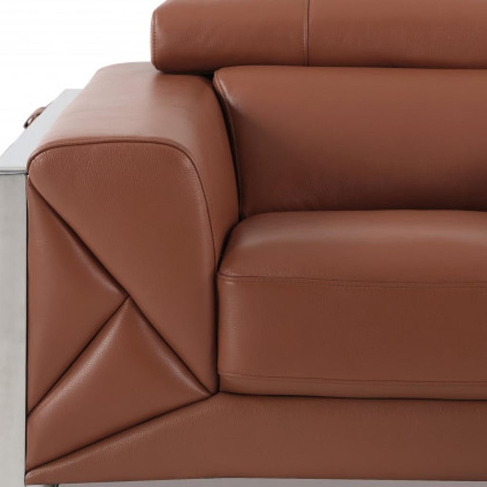 48" Camel And Silver Italian Leather Arm Chair HomeRoots