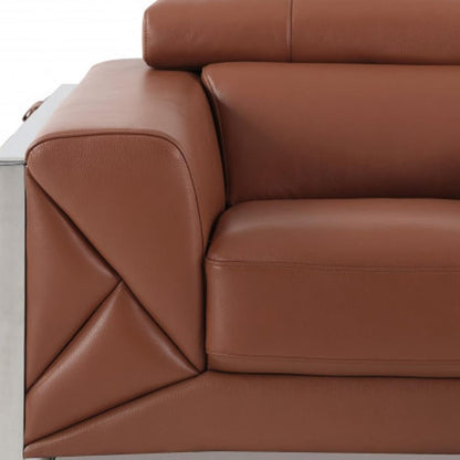 48" Camel And Silver Italian Leather Arm Chair HomeRoots