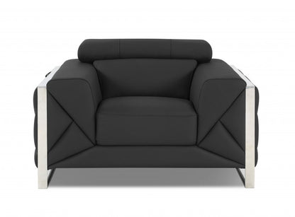 48" Dark Slate Gray And White Italian Leather Arm Chair HomeRoots