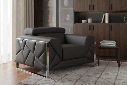 48" Dark Slate Gray And White Italian Leather Arm Chair HomeRoots